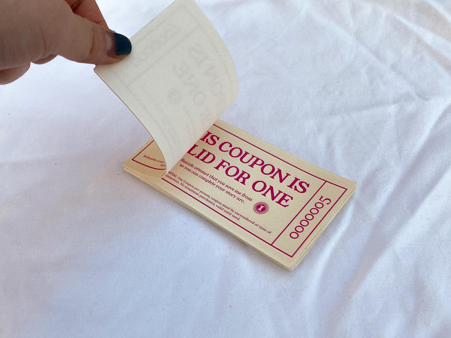 A takeaway from the project. Through these coupons, the relationship of the MPDG and the male protagonist is commodified to tongue and cheek cliche interactions seen through various movies featuring the tropes.