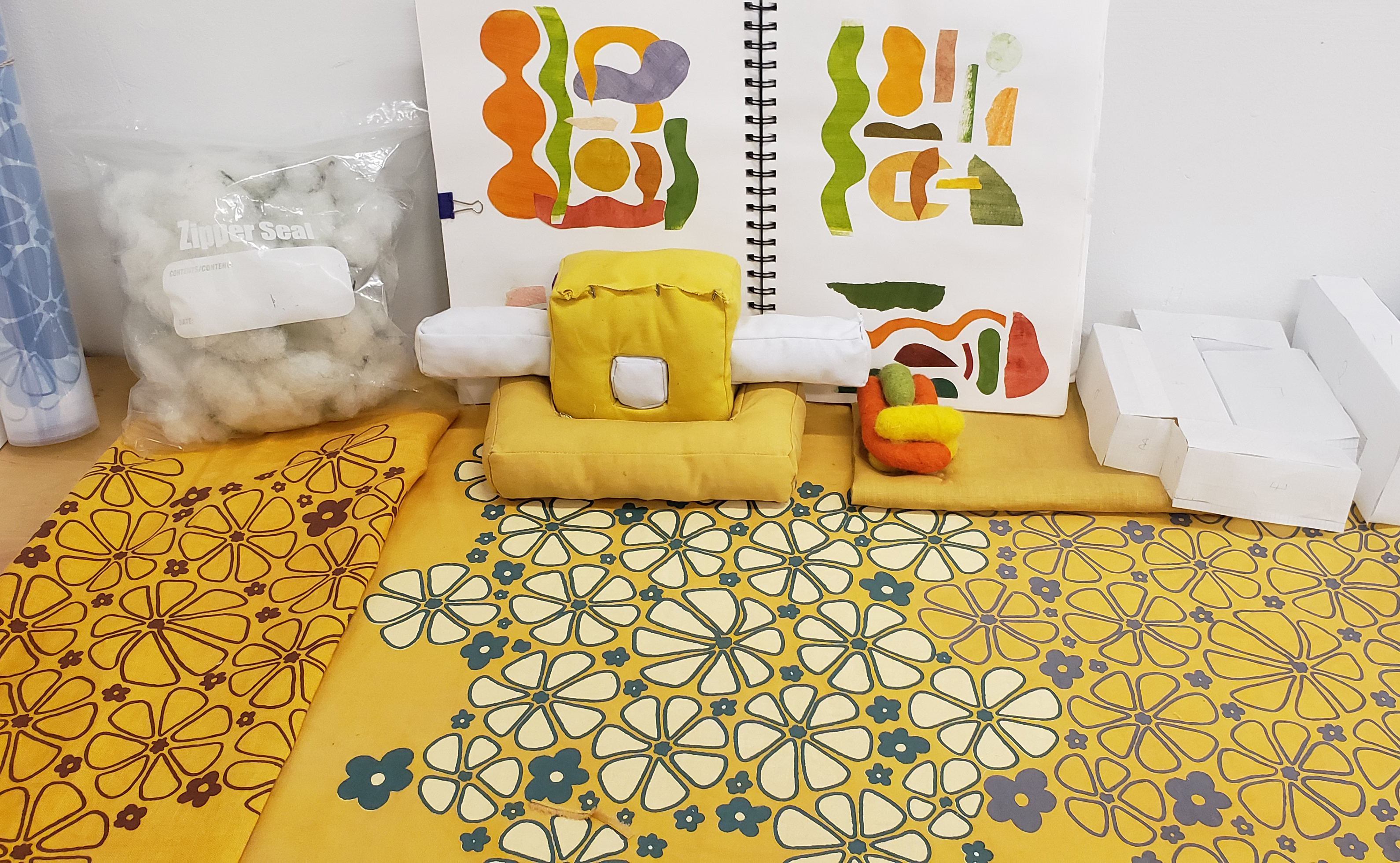 Early Development: screen printing samples, form samples, colour palettes, etc.