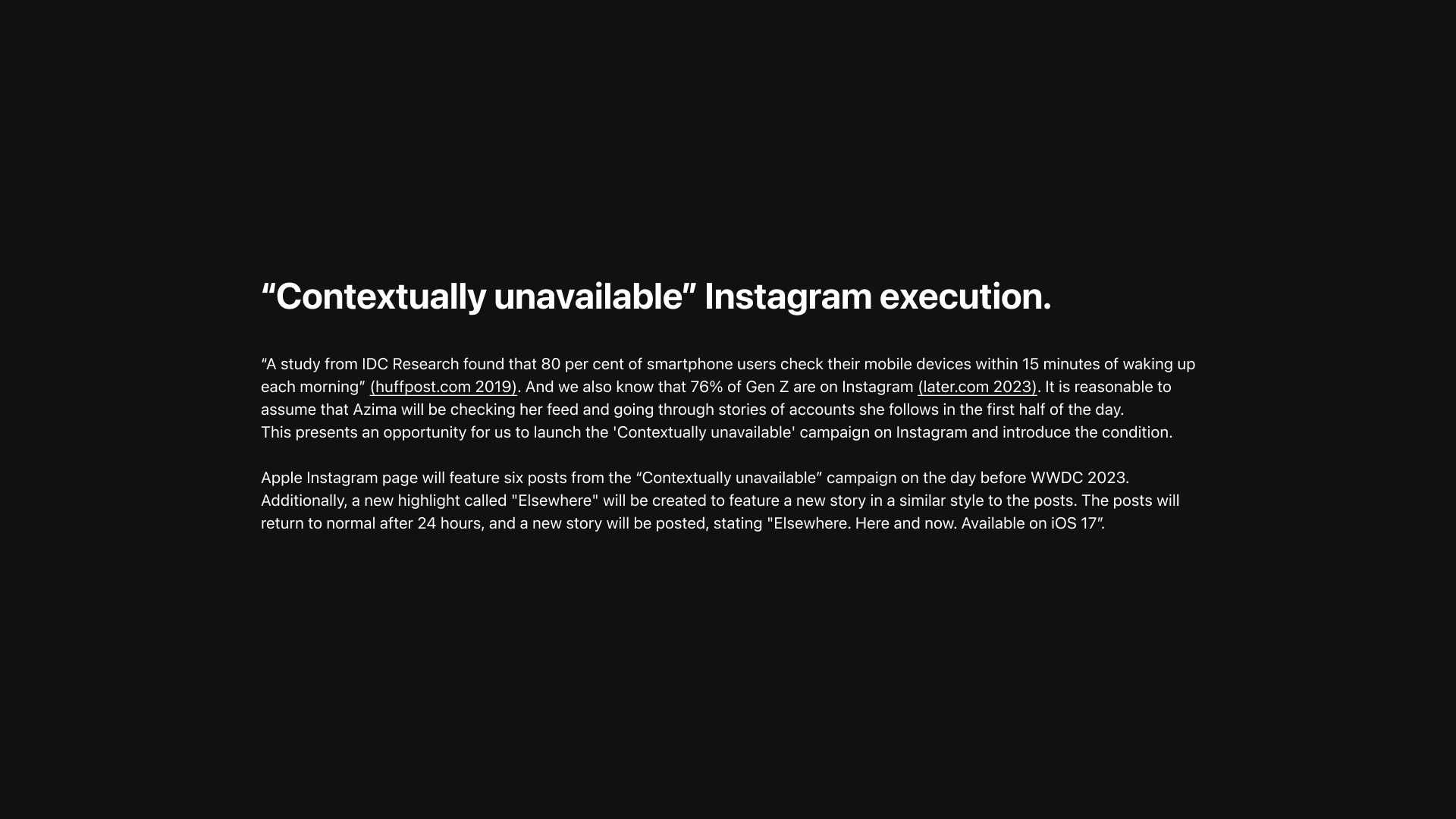 "Contextually unavailable" Instagram execution overview.