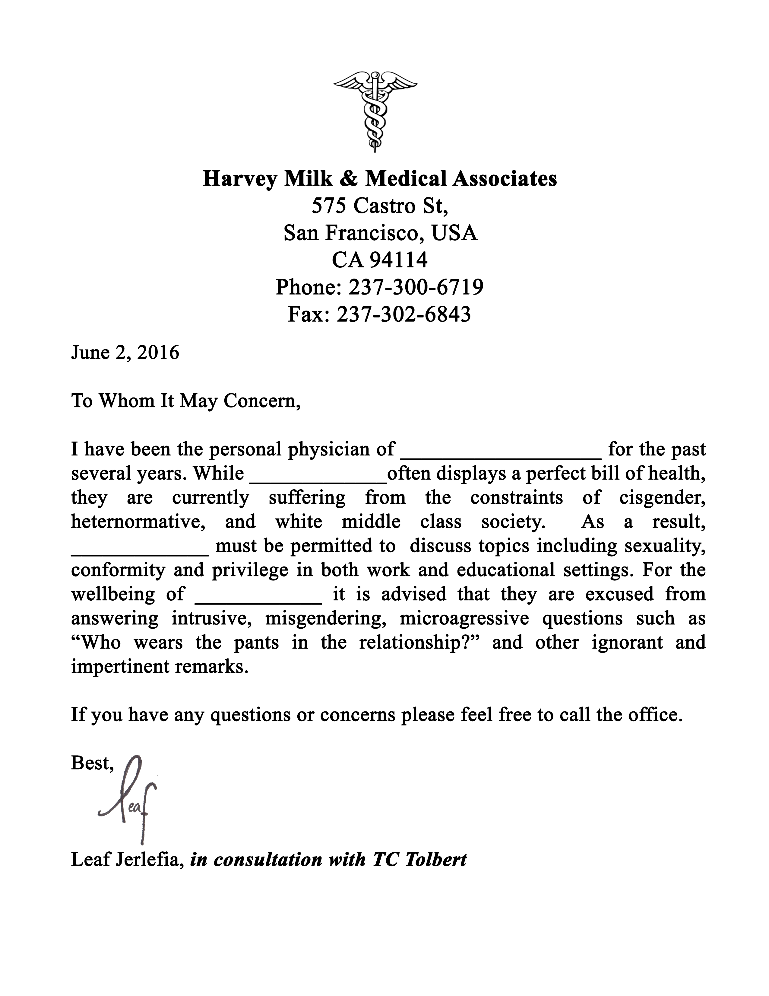 Doctor's Notes Against Intolerance