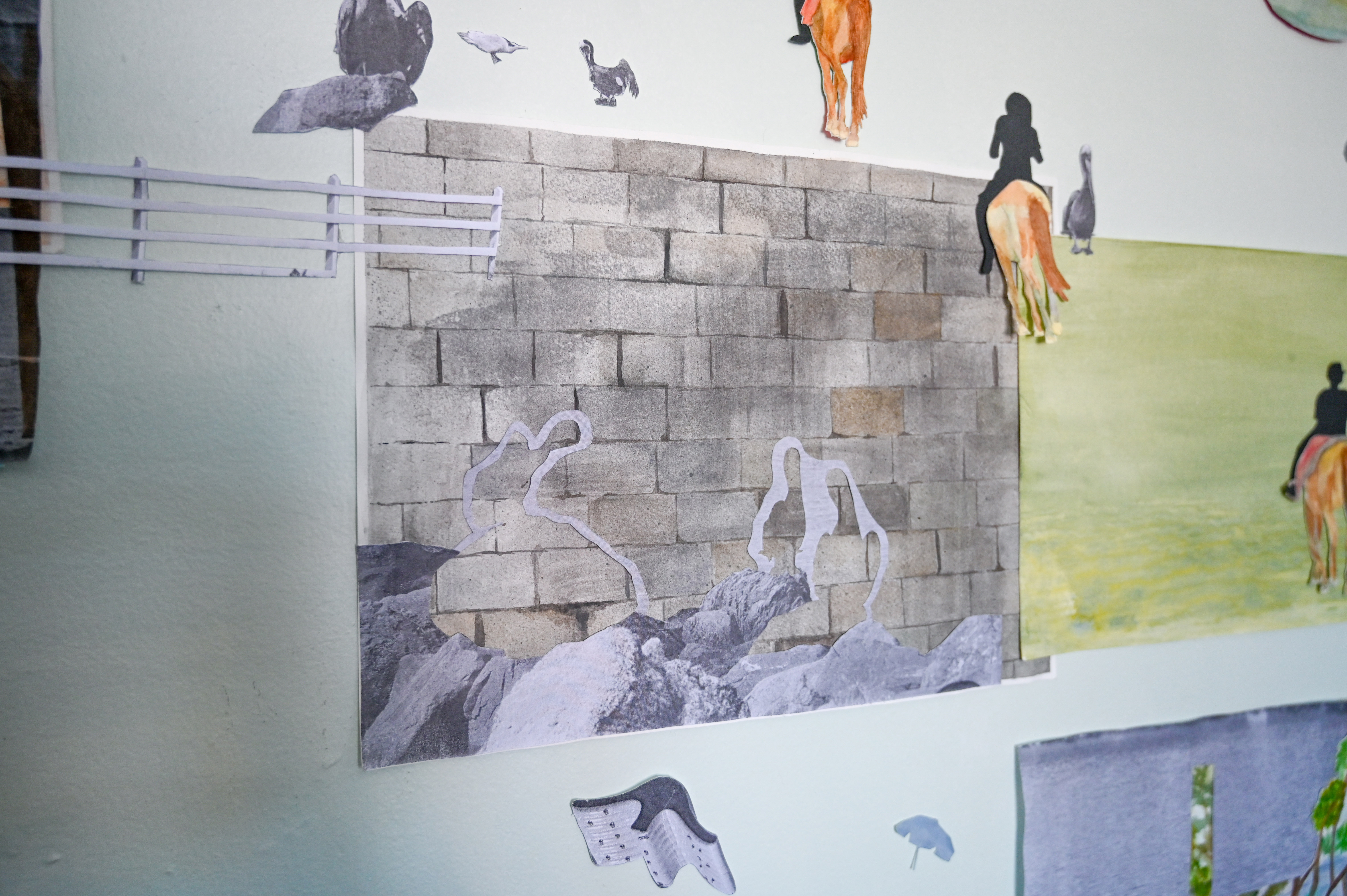 Living in Paradise II (2020), Detailed Installation view, Mixed media collage