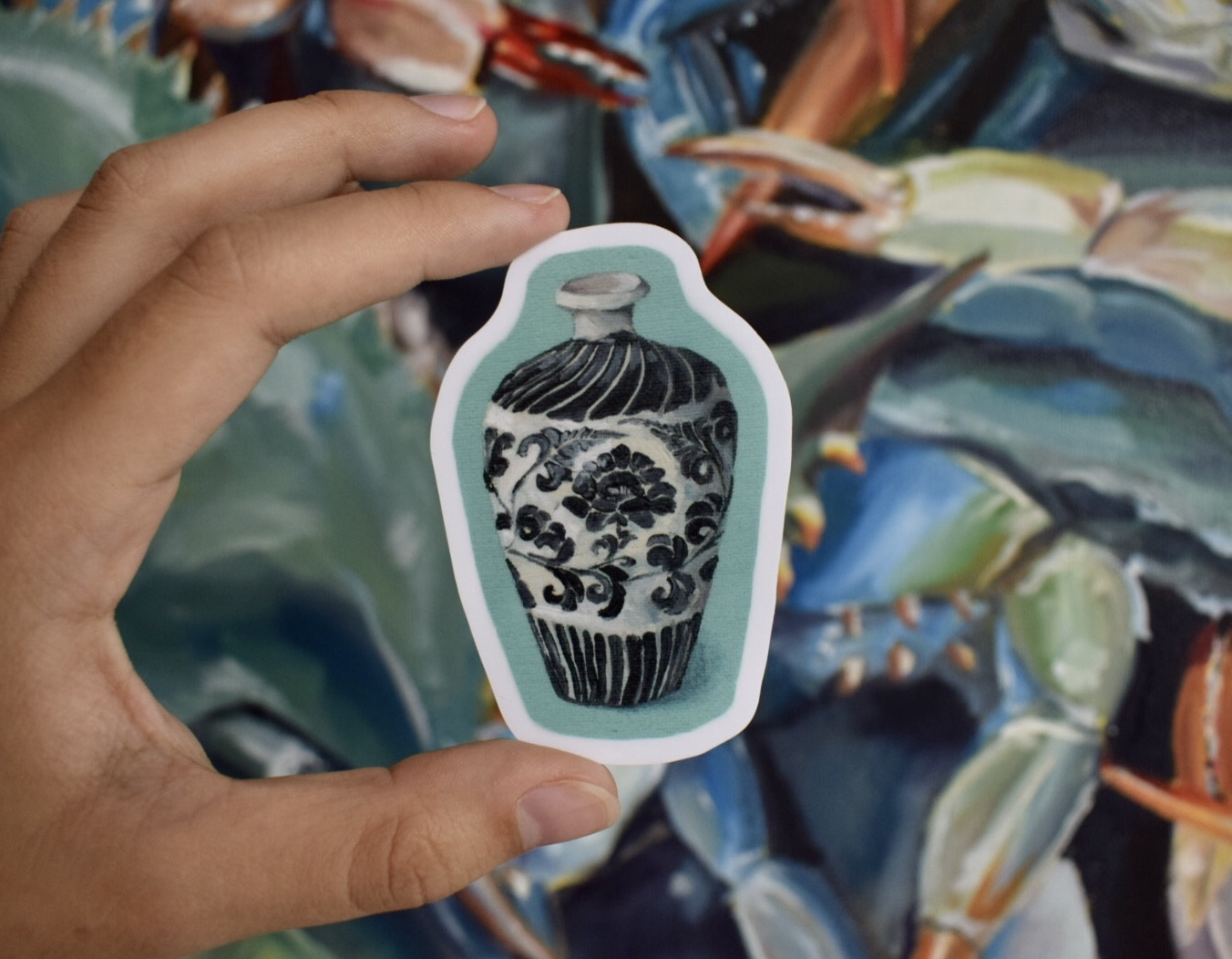 Peony Scroll Vase Sticker