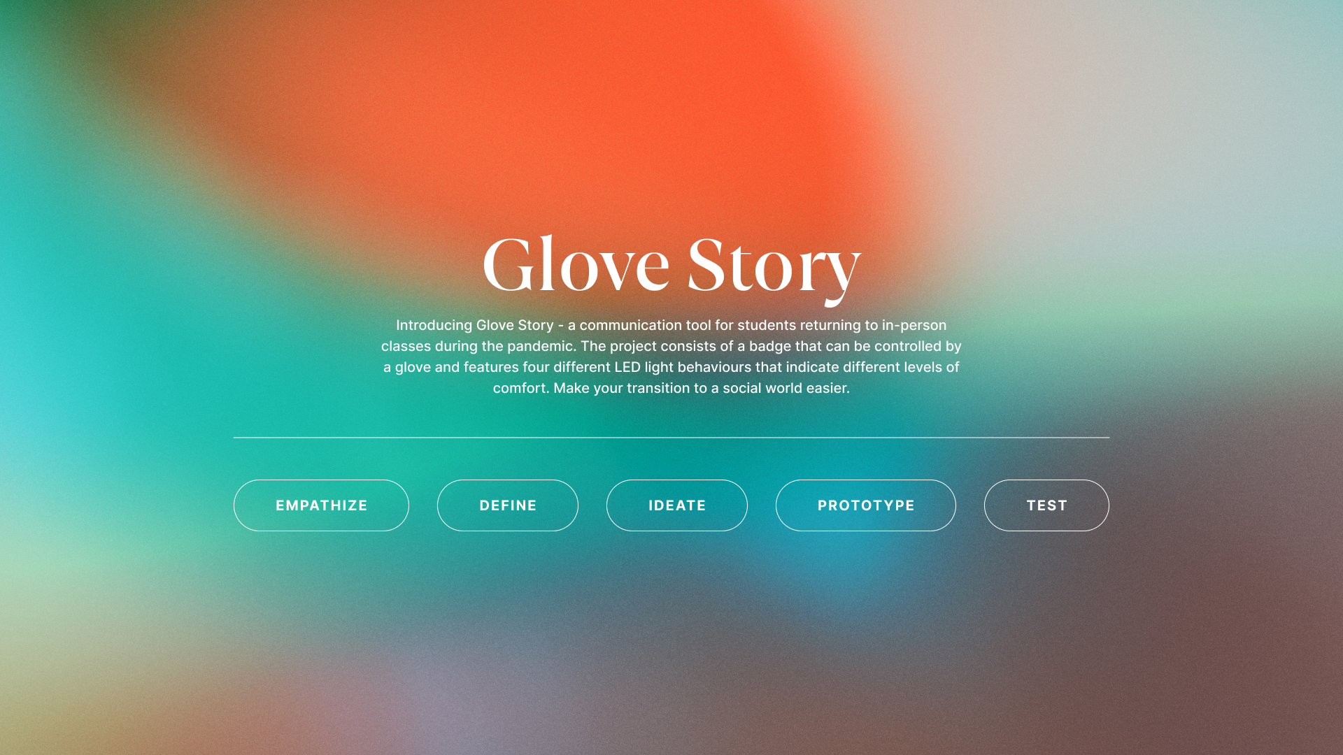 The Glove Story design process is based on the design thinking framework: empathize, define, ideate, prototype and test.