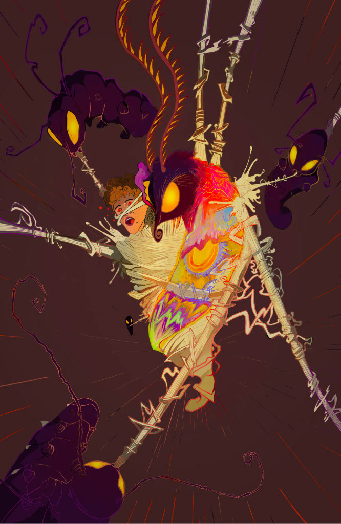 Hanged Ghost  In China, there is a type of caterpillar that, during the summer, uses a silk thread to suspend itself from leaves. Due to its striking resemblance to a hanging ghost, it is often associated with such spirits. This association has led to the development of illustrations where multiple caterpillars are depicted as possessing human souls.