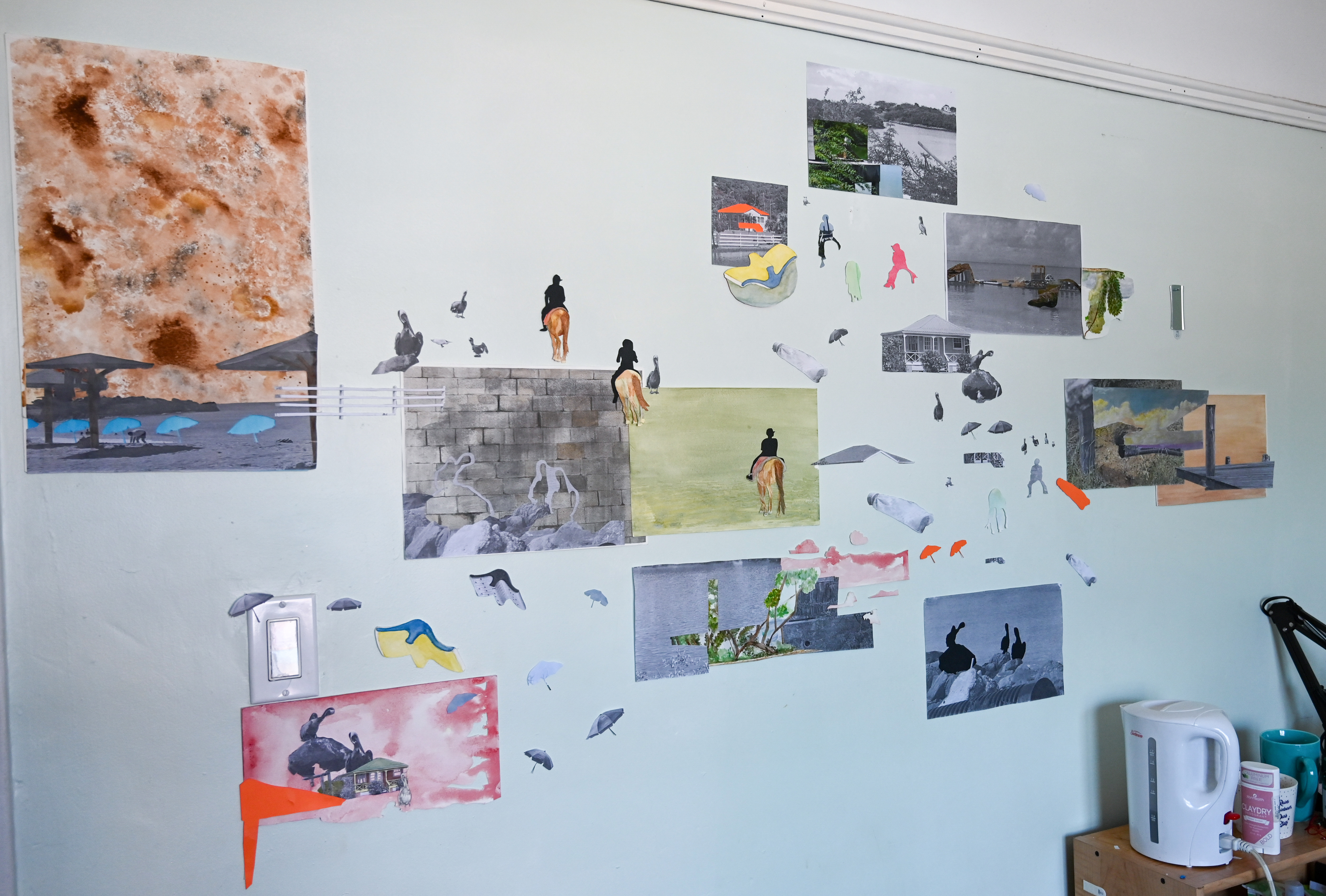 Living in Paradise II (2020), Mixed media collage, Installation, 43" x 73"