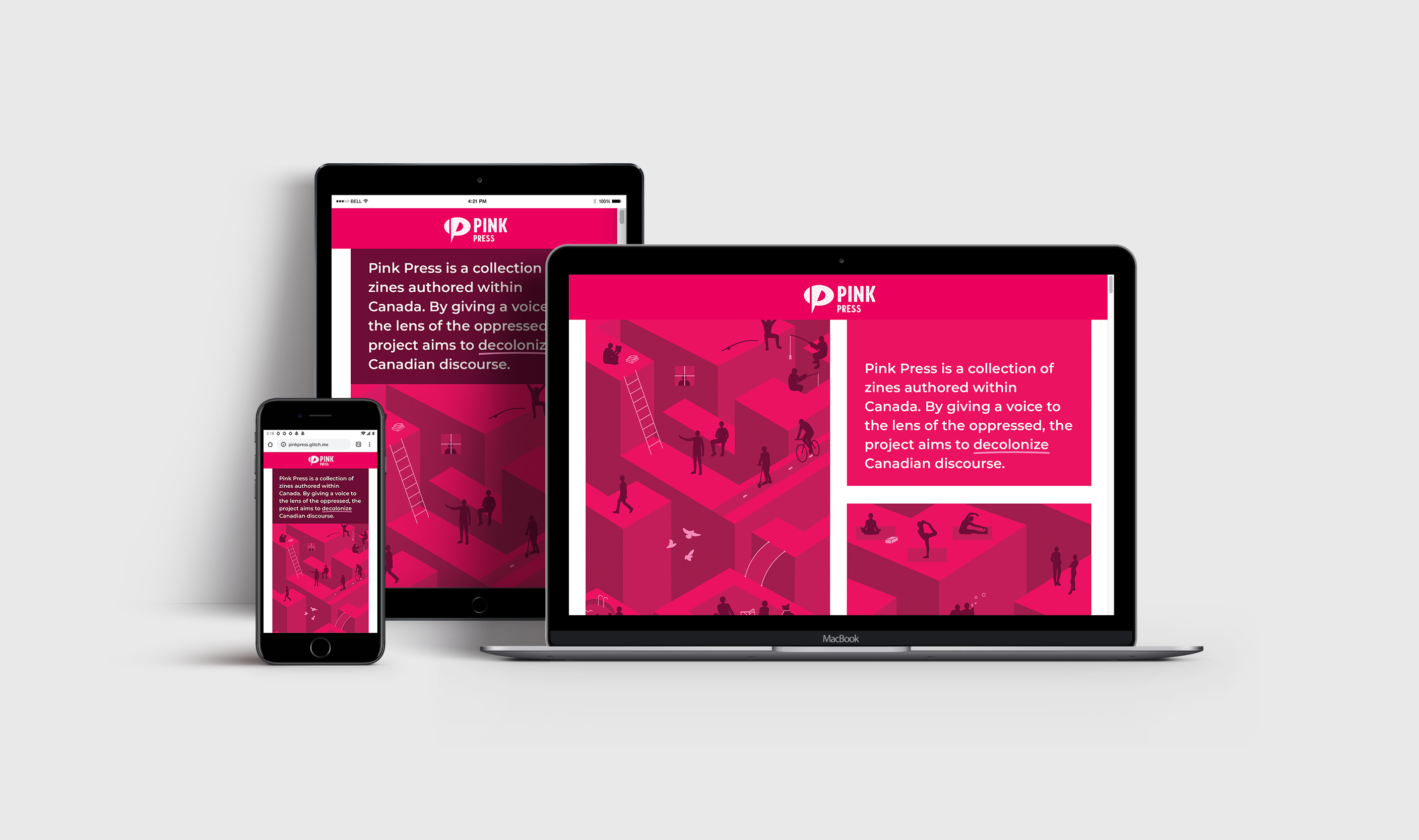 To some, a hand-coded website can also be considered a zine. With the saturation of template-based website building services, we see that many websites take a similar form. A hand-coded website is the alternative to template-based websites which dominate the internet and is the reason why pinkpress.glitch.me is 100% hand-coded.