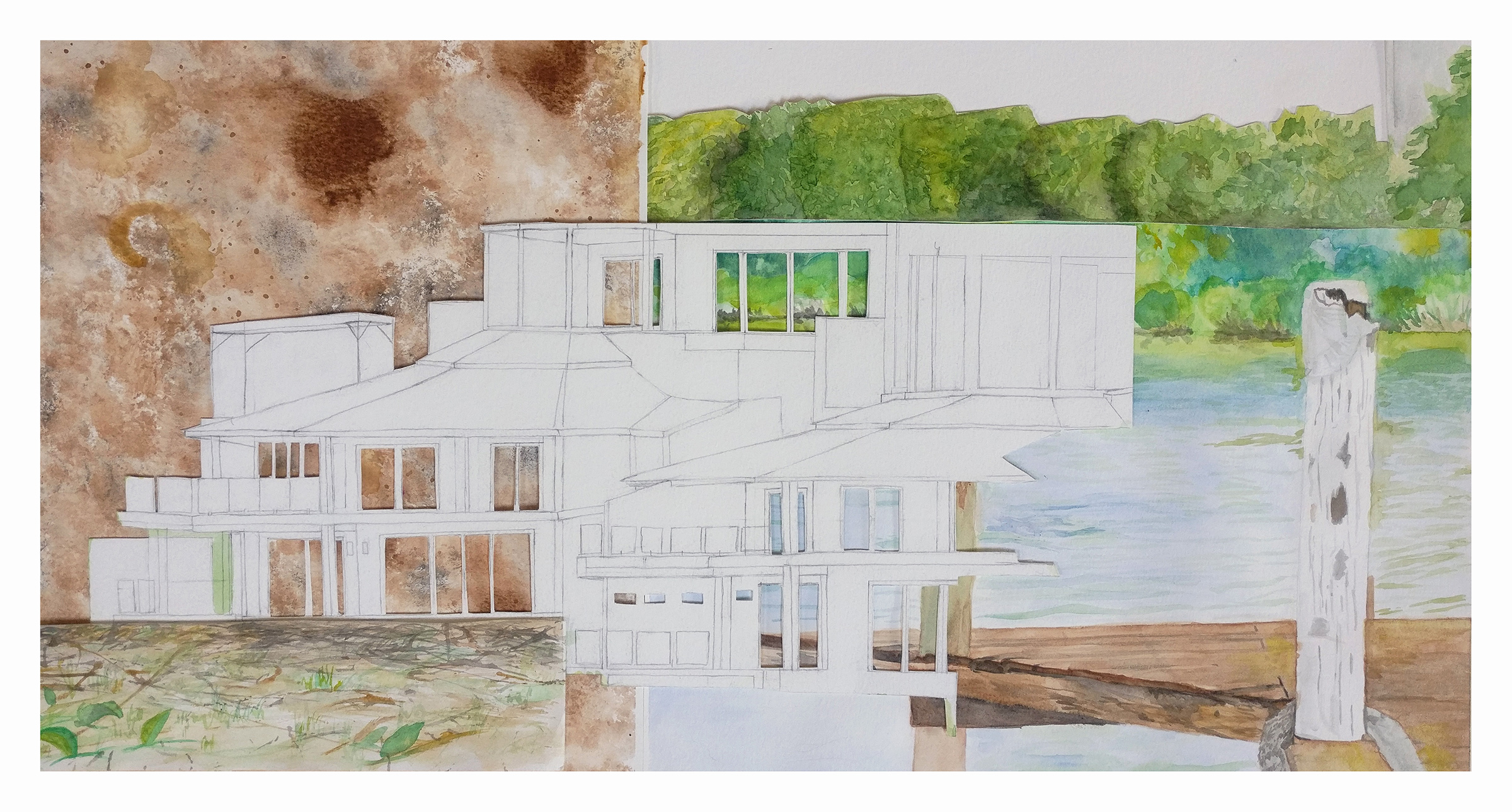 Untitled (2020), Watercolour painting collage, 14.5" x 25.5"