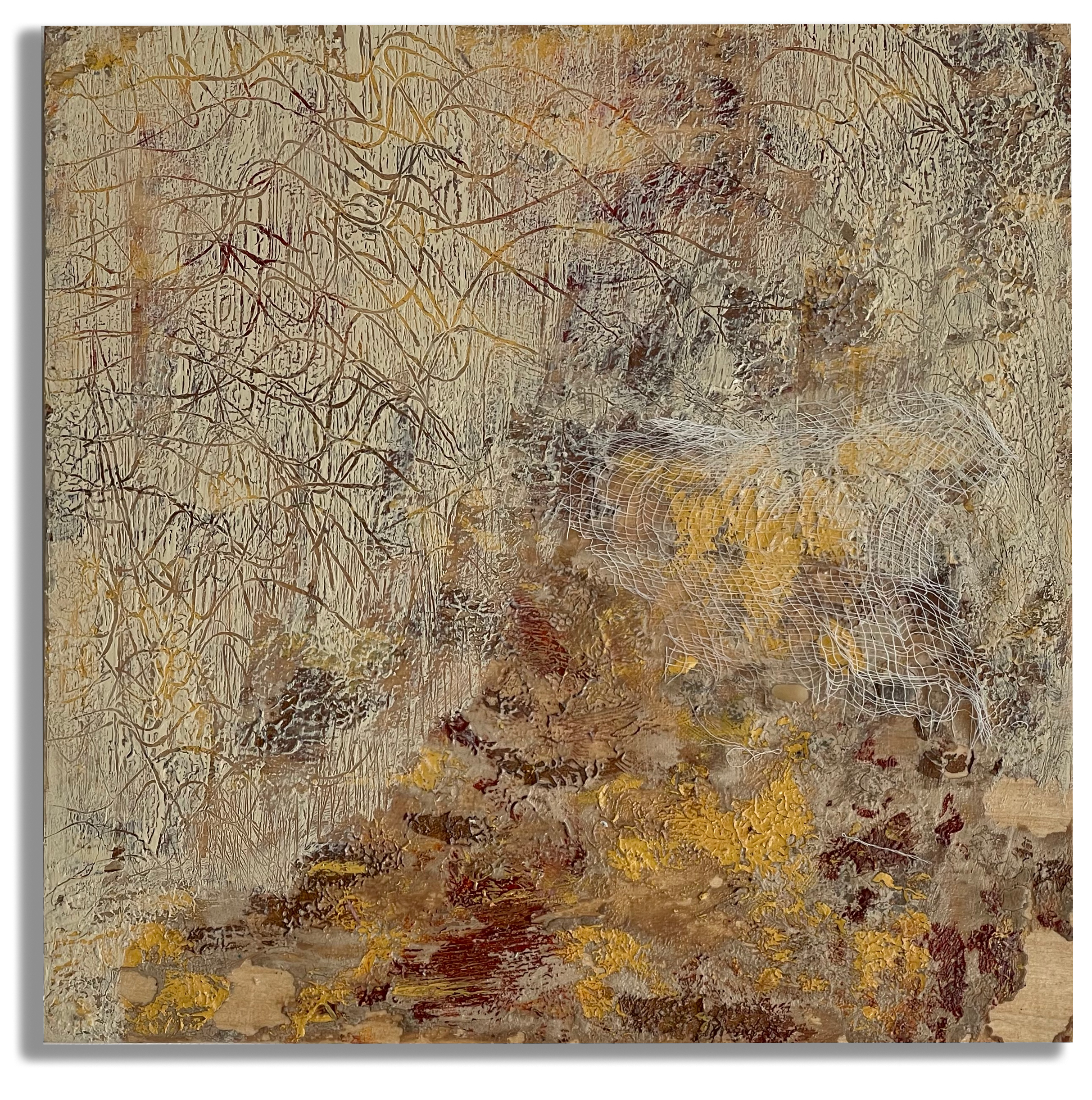 Hidden Pain, Mixed Media on Wood Panel, 12 x12 Inches, 2022