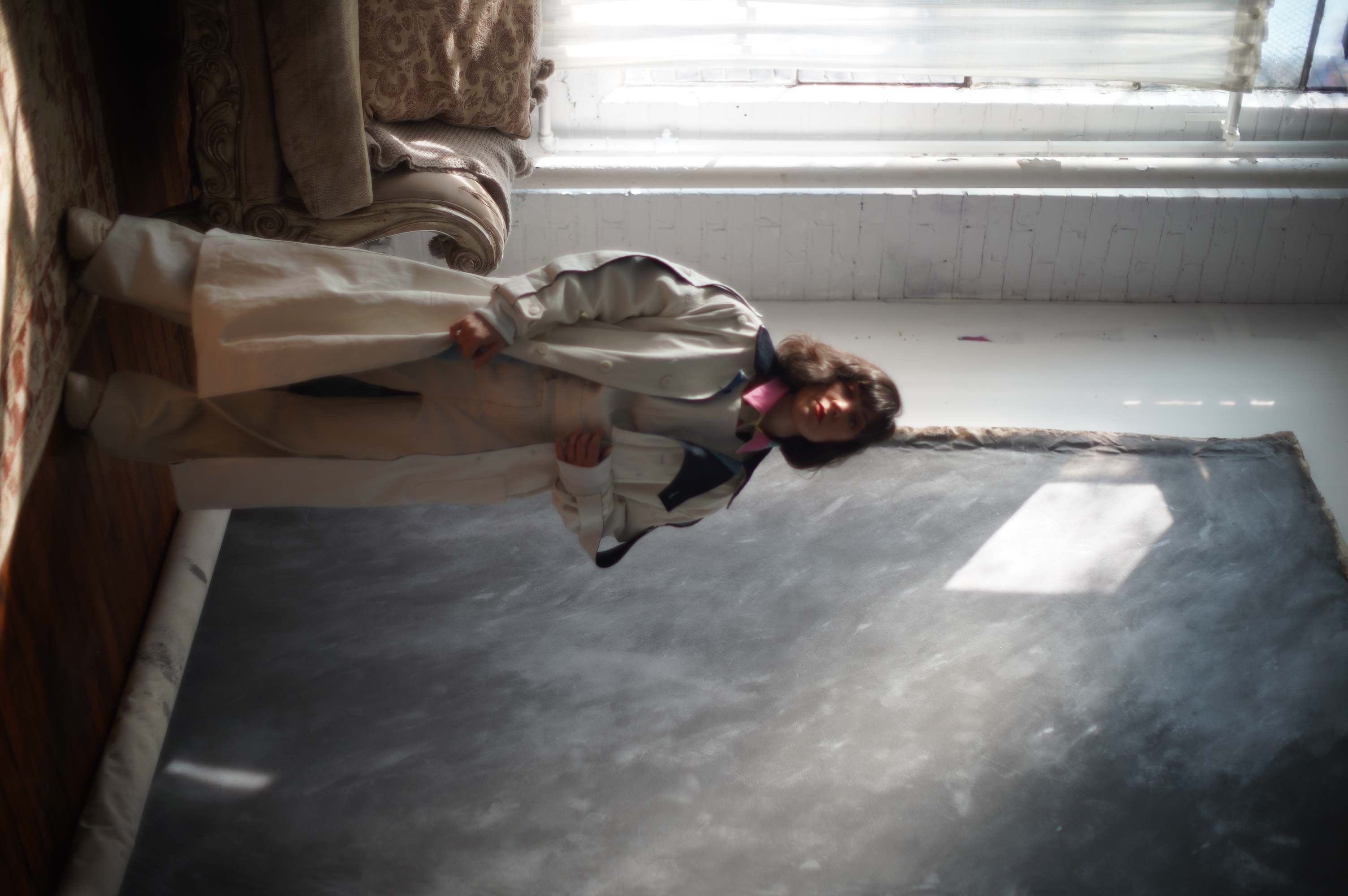 Reversible Denim Studio Coat; Full White Outfit