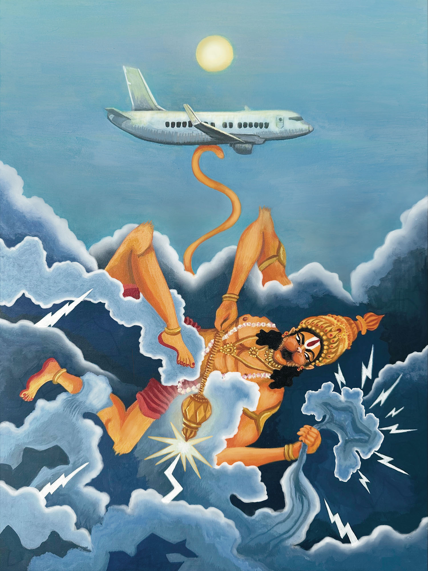 Lord Hanuman Fights Turbulent Clouds