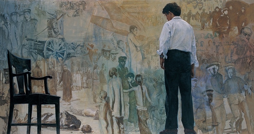 Chen Yifei, Thinking of History at My Space, 1979, oil on canvas, 186 x 356 cm. (73.2 x 140.2 in.).