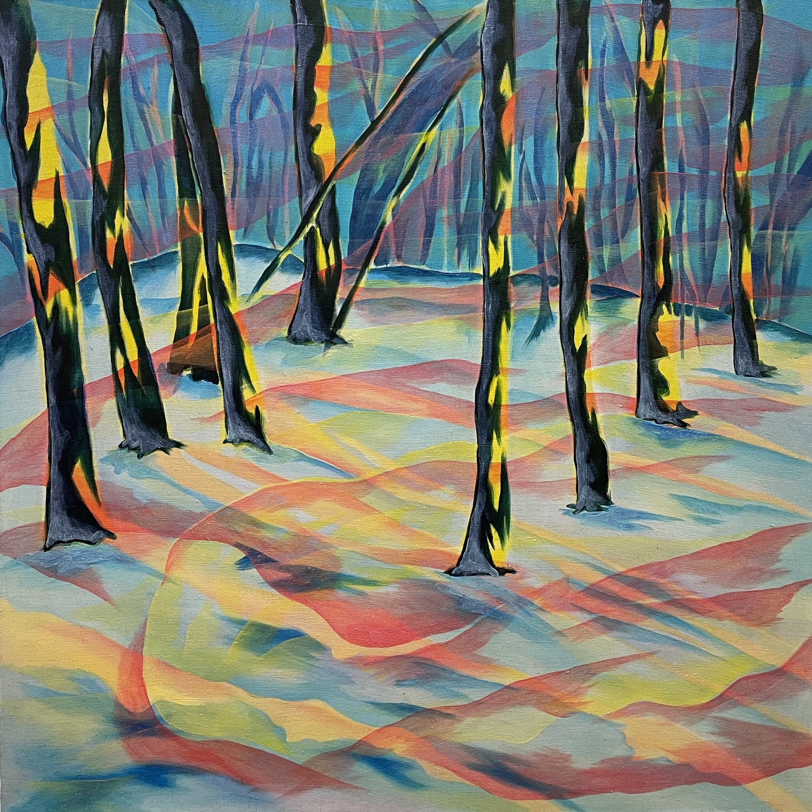 pink light for yellow trees