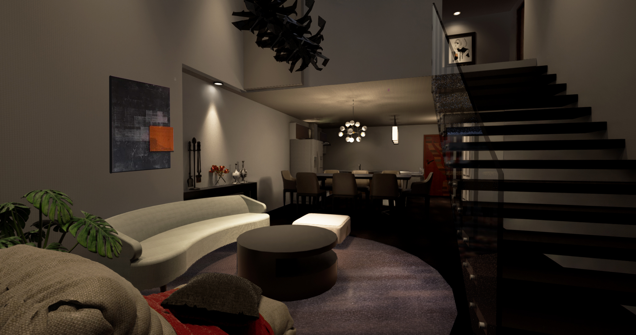 Residential Penthouse Condo - Living Room (Night)