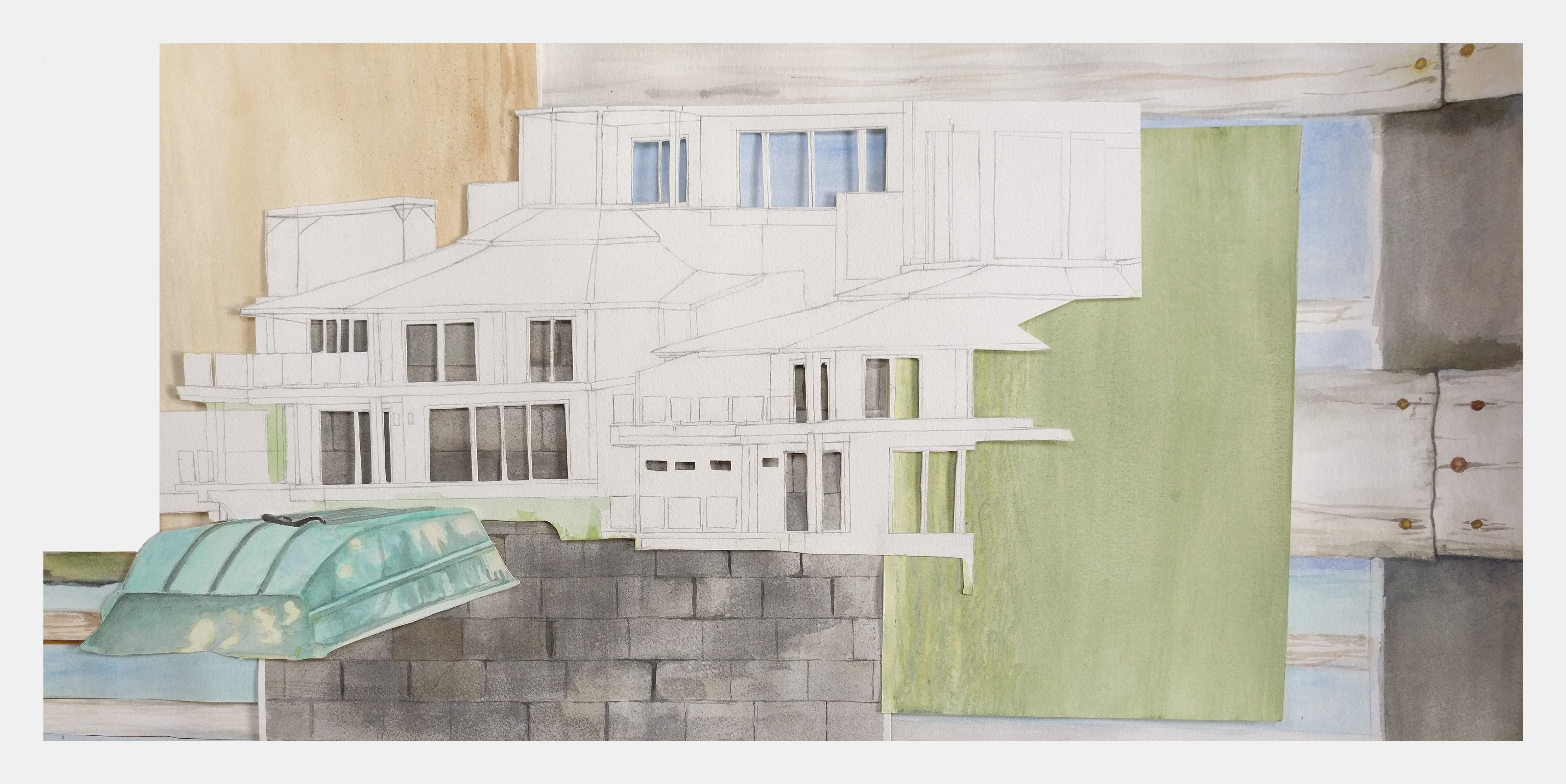 Untitled (2020), Watercolour painting collage, 17" x 27"