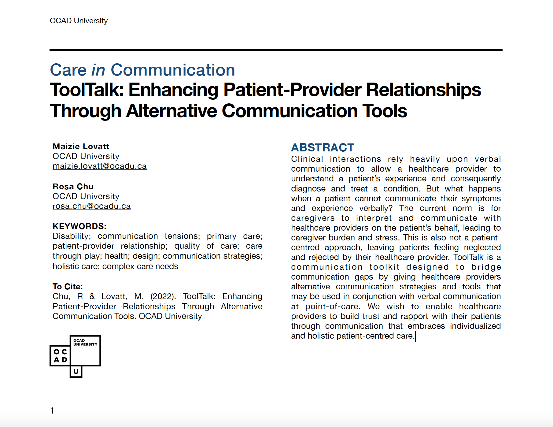 ToolTalk: Enhancing Patient-Provider Relationships Through Alternative Communication Tools