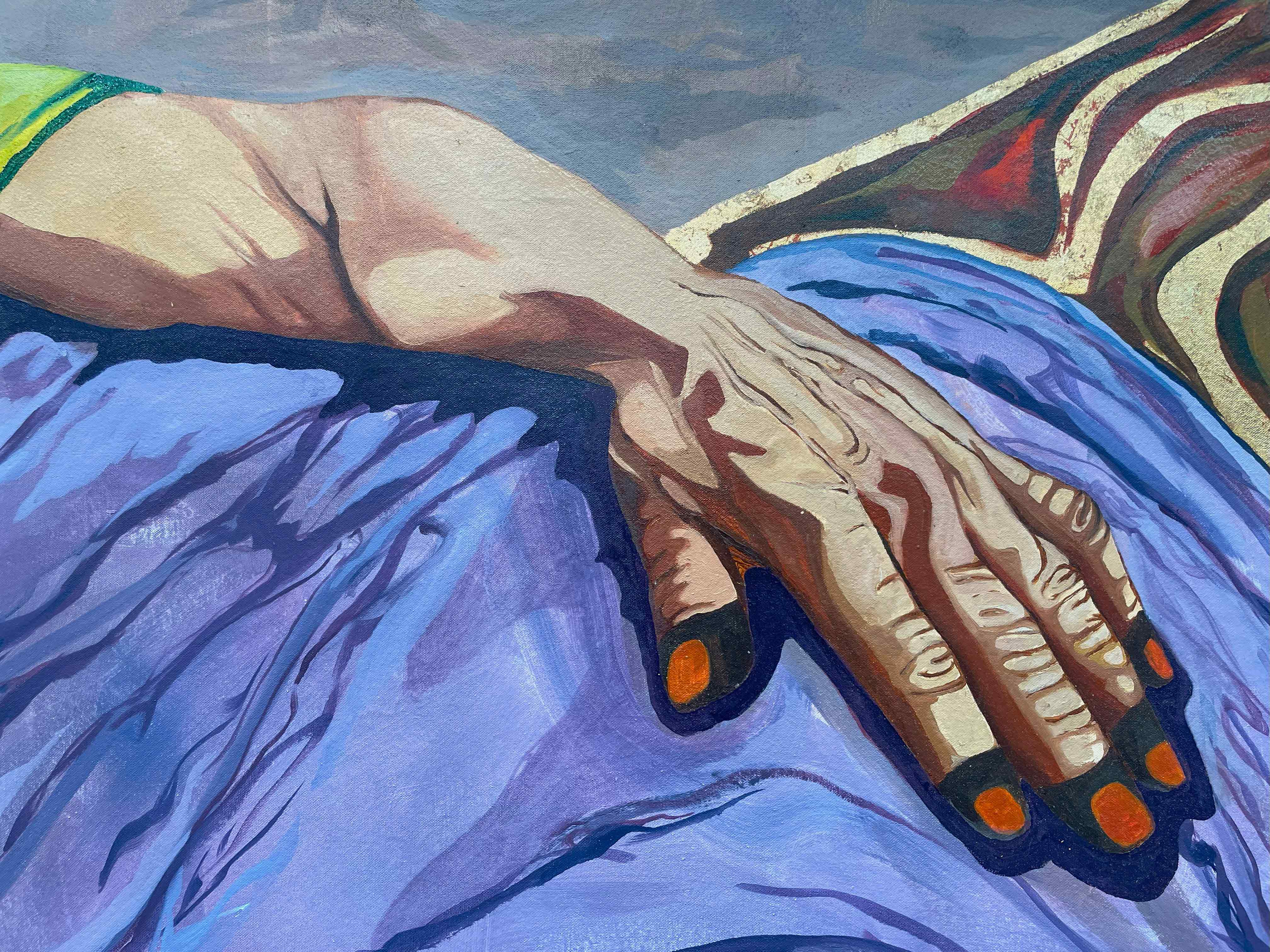 Oil and gold leaf on canvas. 5'x 8' 2025 . الخدر النعيمه .