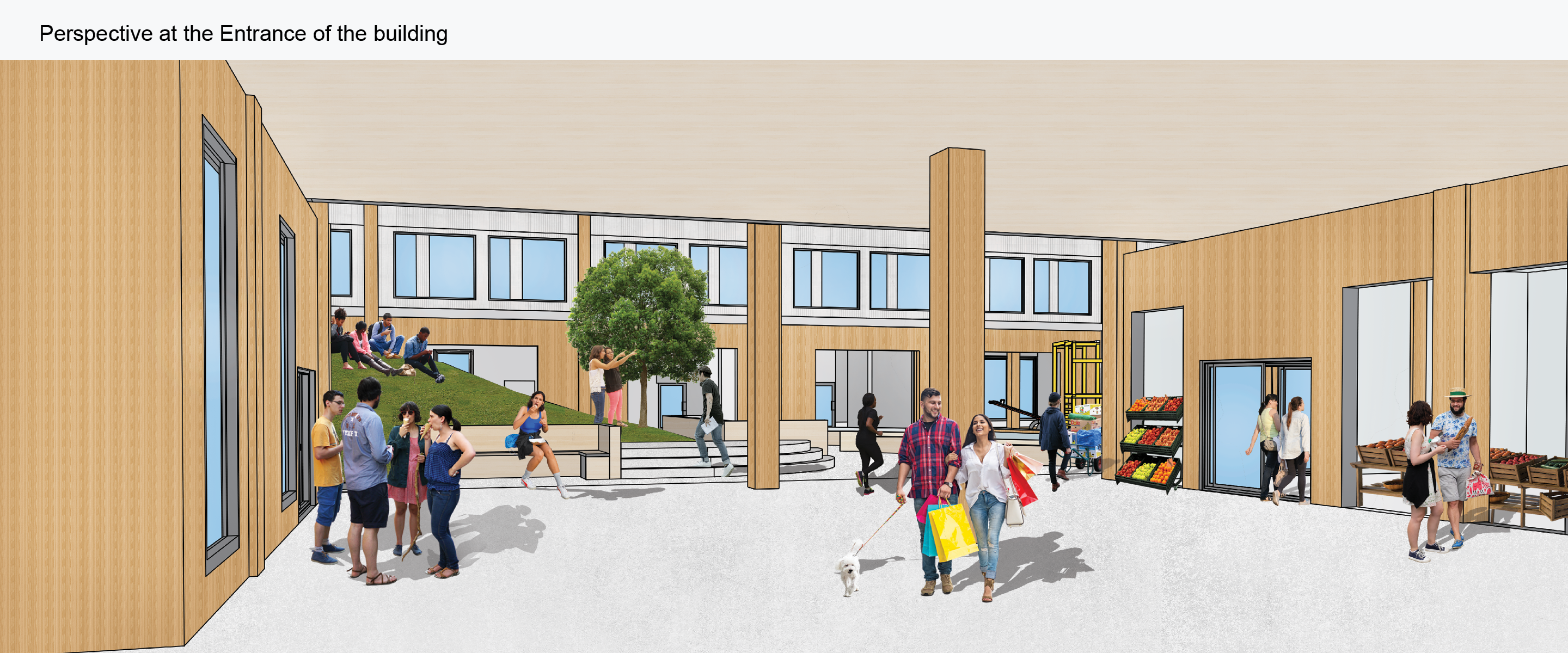 Perspective at the entrance of the building