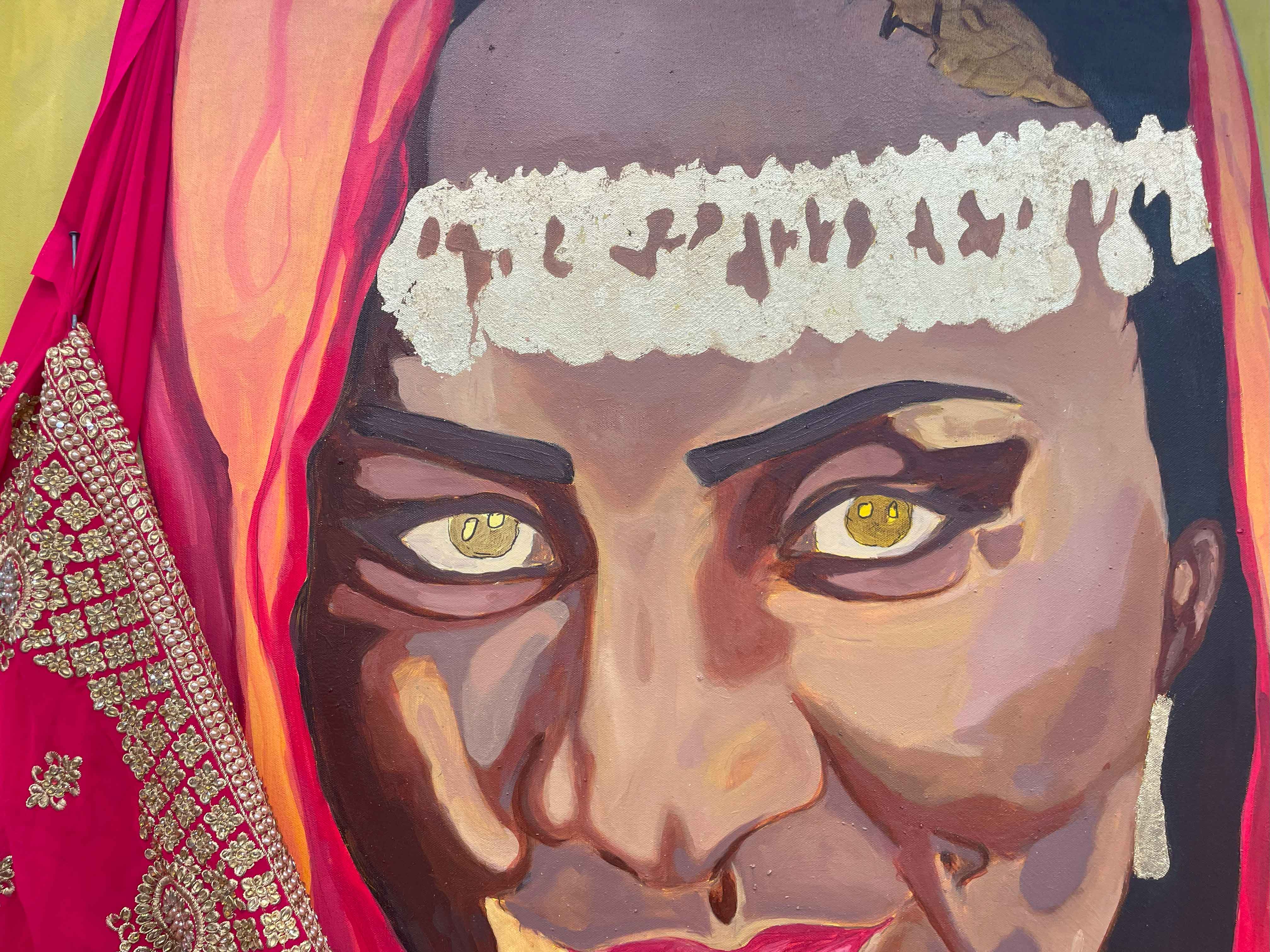 Nazik, Oil and gold leaf on canvas, 48”x48” 2025