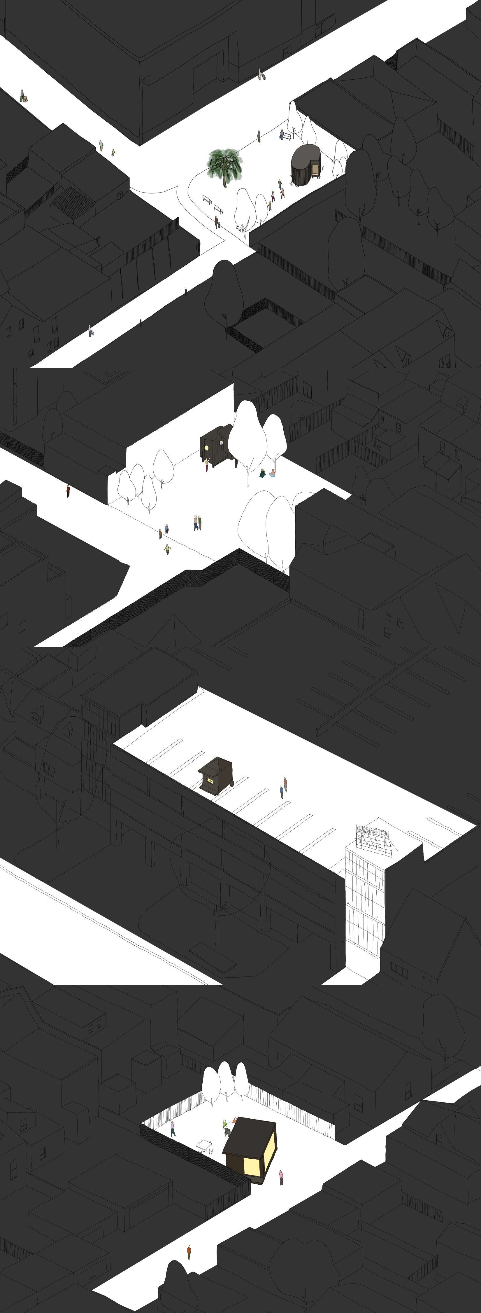 Tea houses and pavilion in void spaces