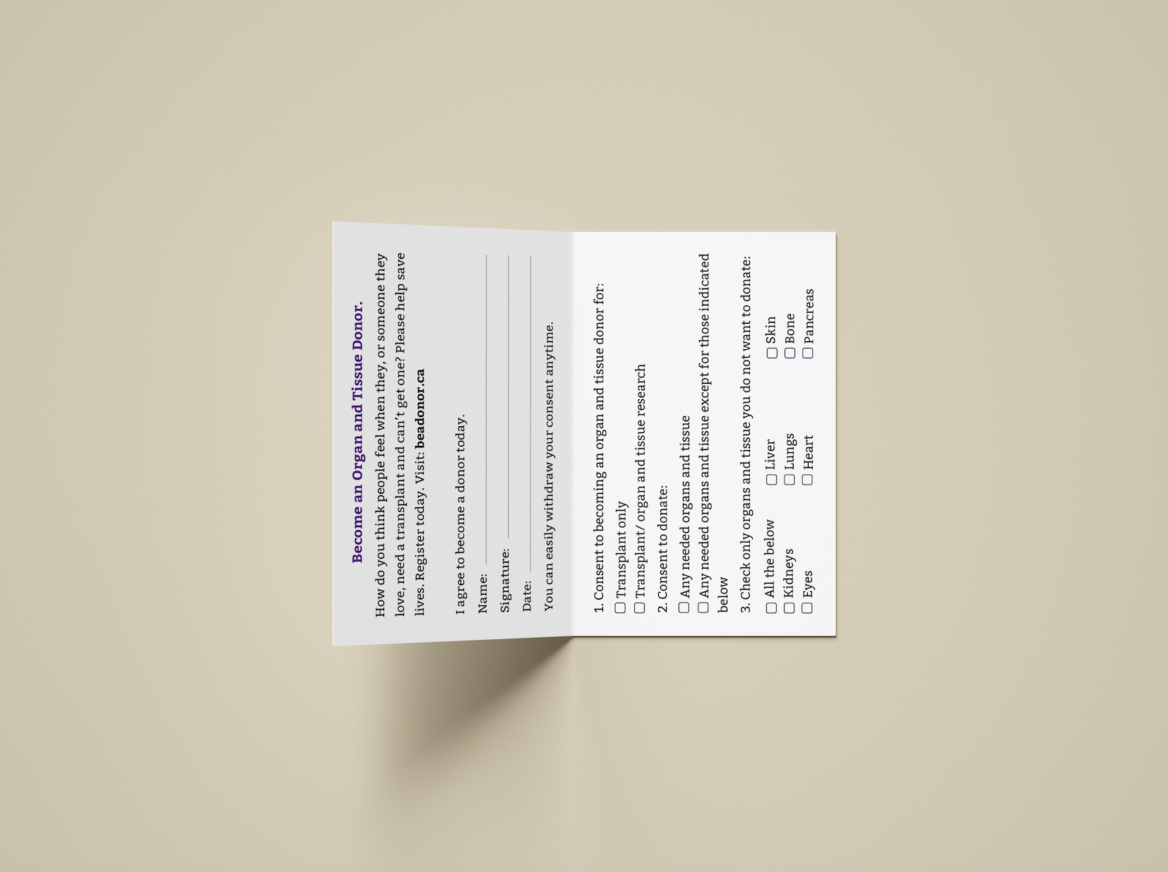 Organ Donor Card - inner