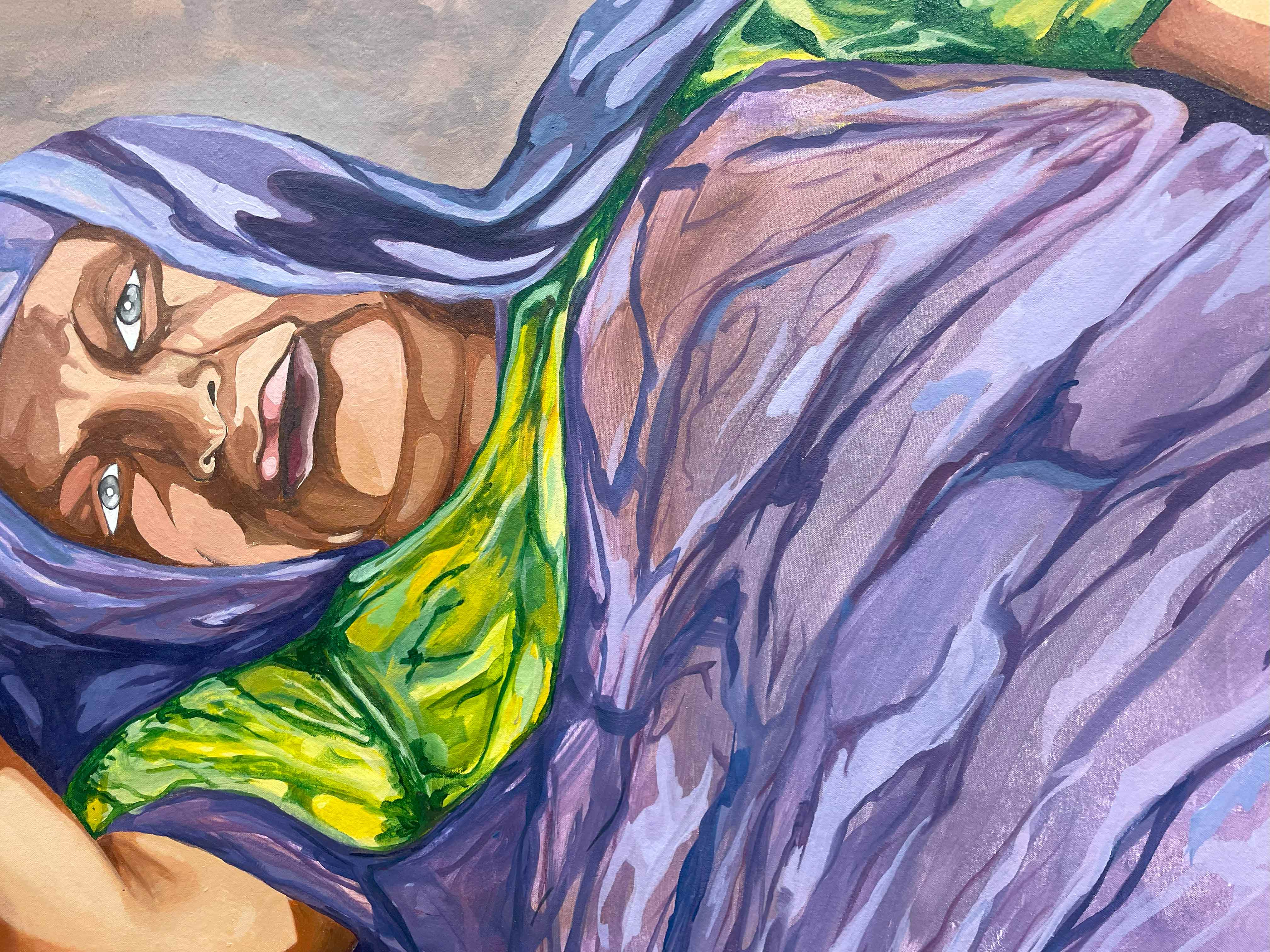 Oil and gold leaf on canvas. 5'x 8' 2025 . الخدر النعيمه .