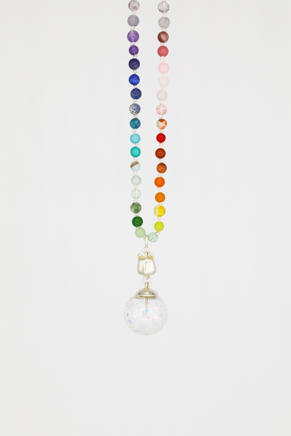 The Petite Cat Gem Rainbow Knotted Bead Necklace