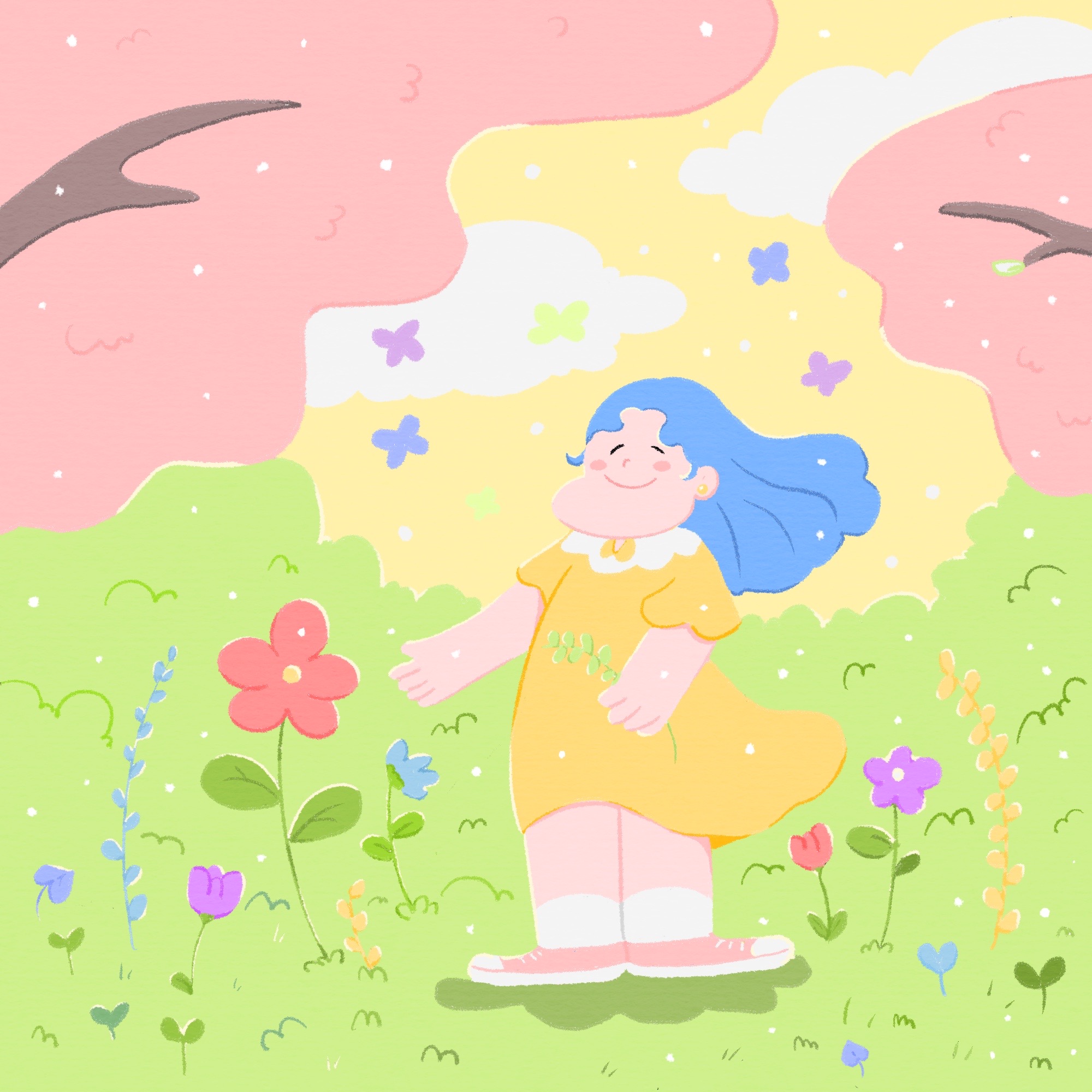 Happiness with gentle wind