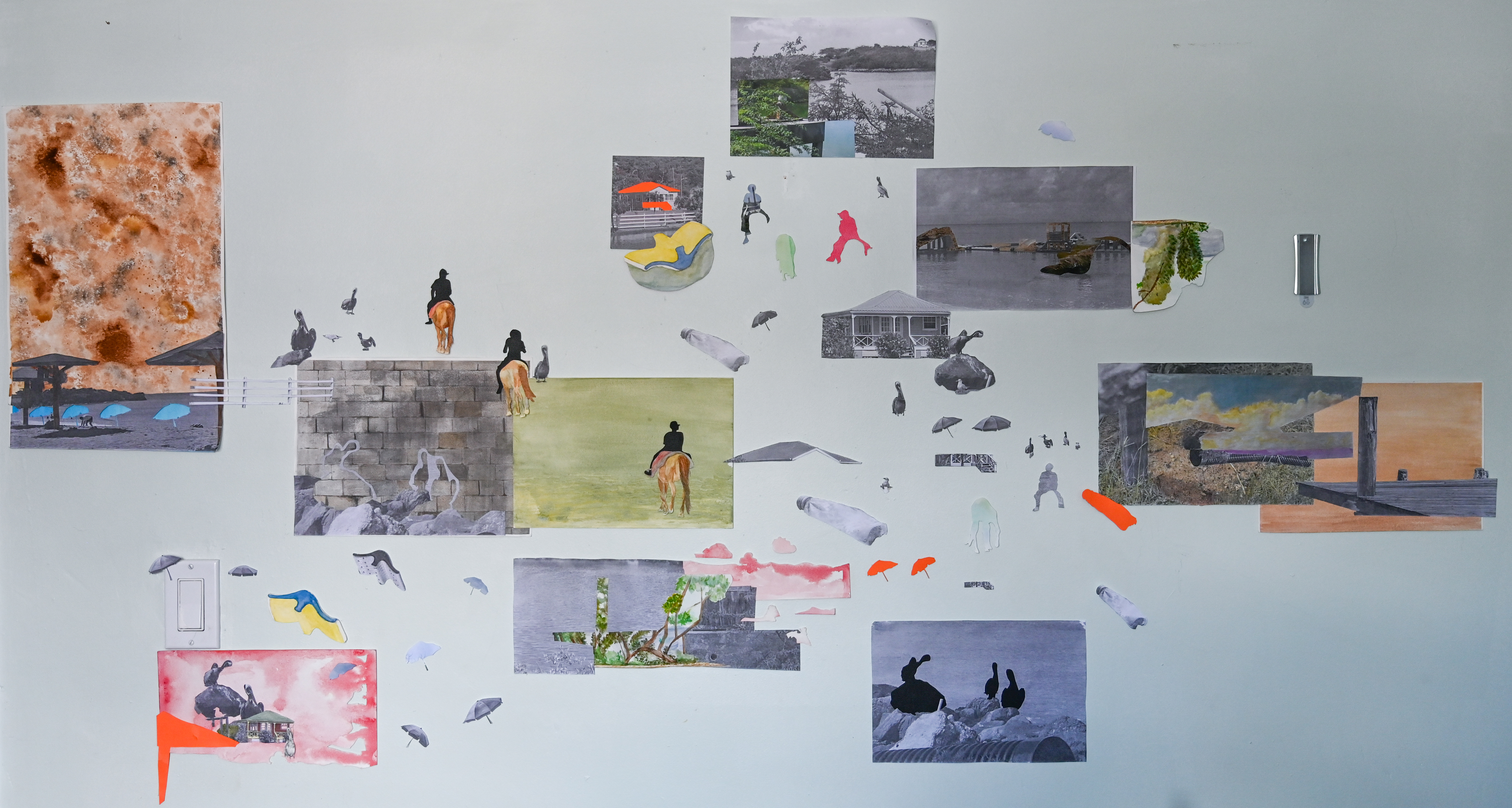 Living in Paradise II (2020), Mixed media collage, Installation, 43" x 73"