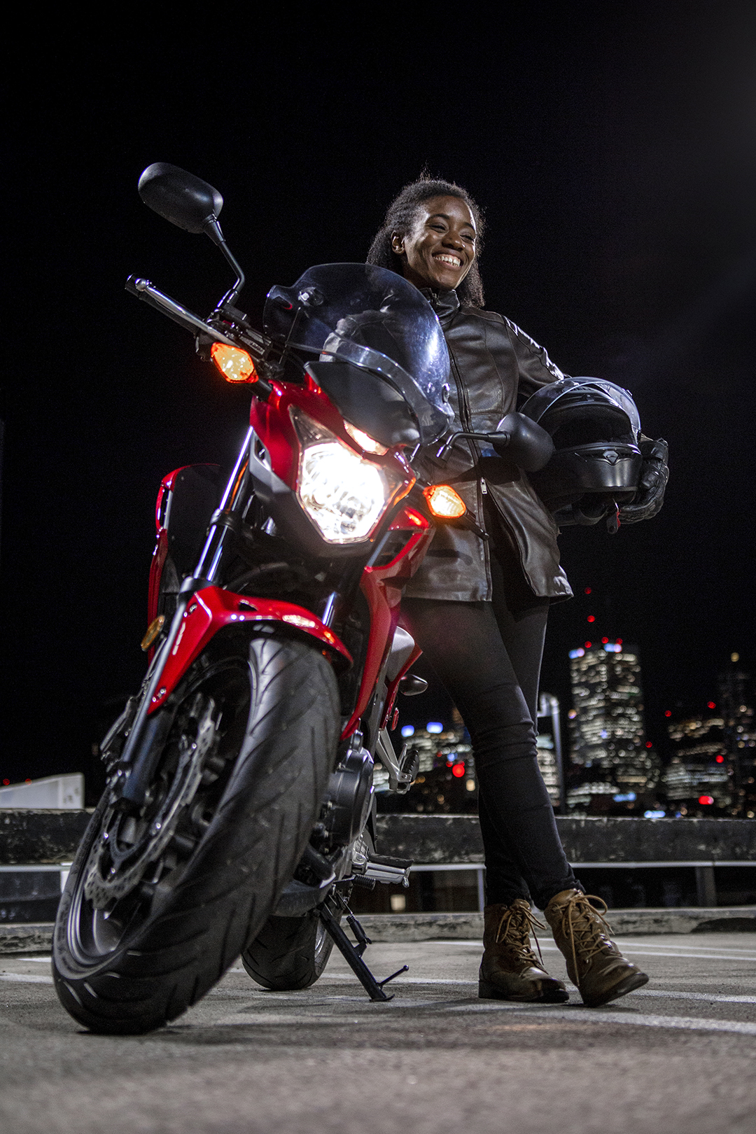 Mercedes, Downtown Toronto. "No object has instilled growth in me like Merlin (she/her), my motorcycle. Never in my life do I recall intentionlly pushing through such a difficult emotion that I had the choice to back out of. But with practice and experience those emotions have changed. I feel at ease, free and victorious with her now."