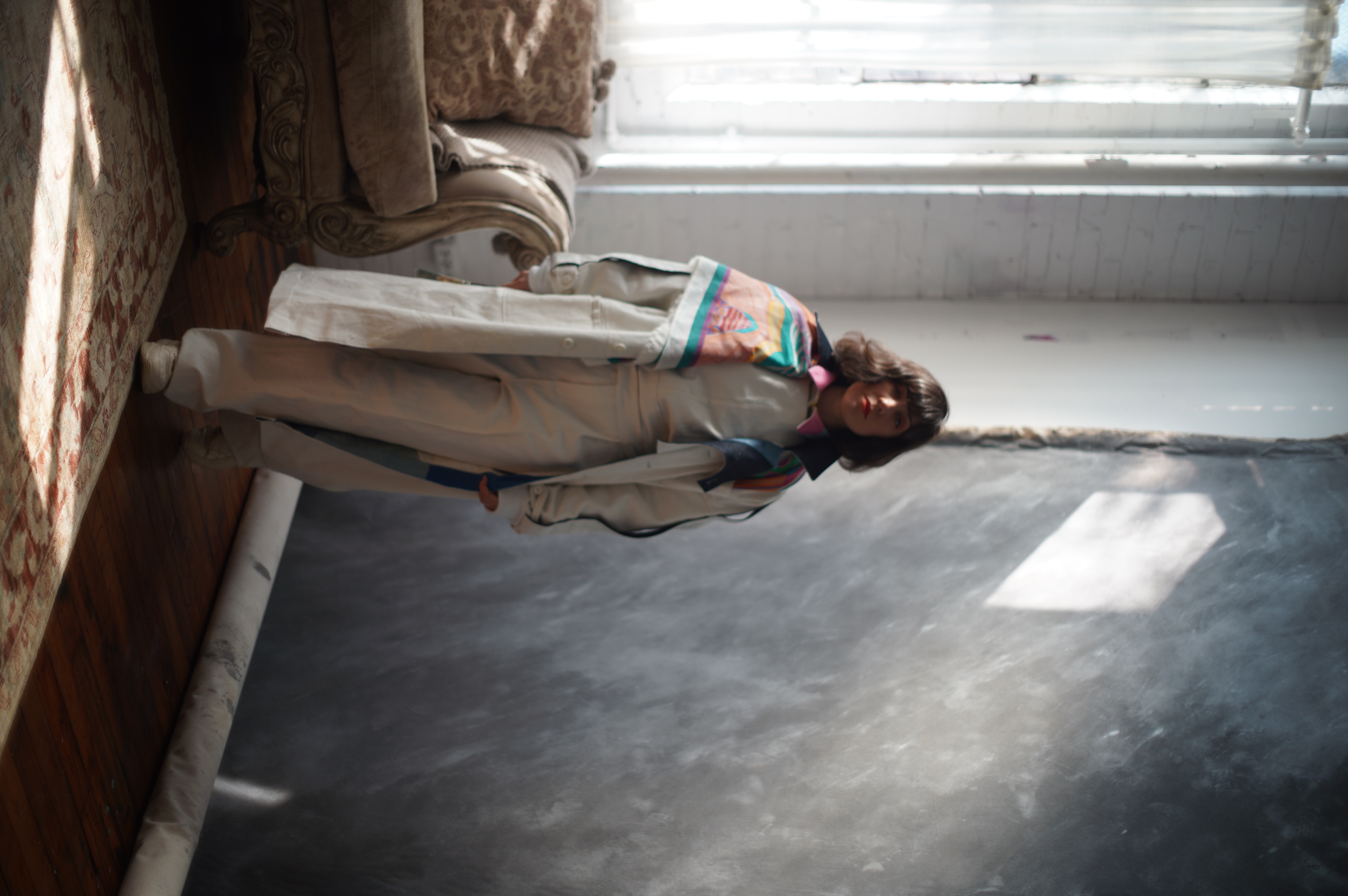 Reversible Denim Studio Coat; Fabric Collage