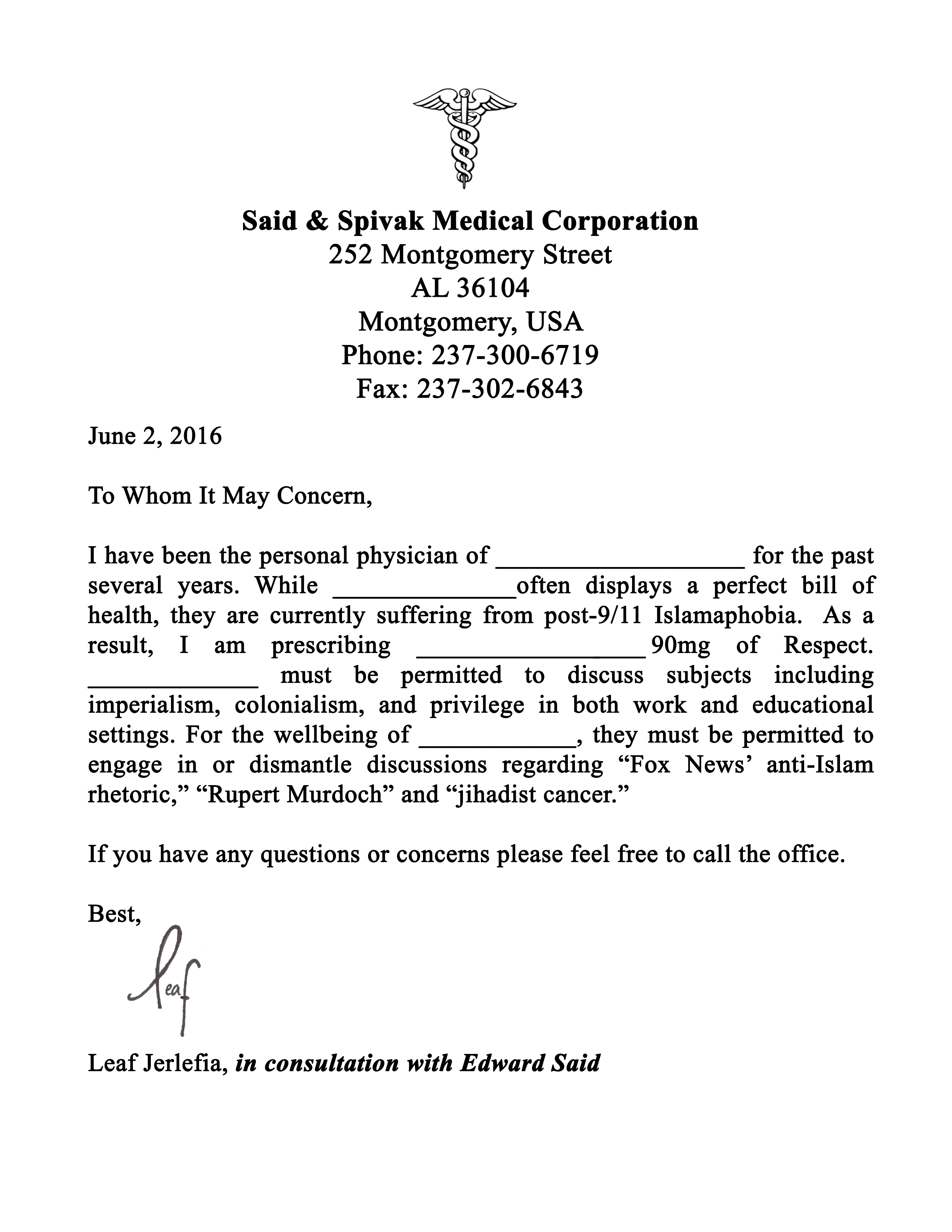 Doctor's Notes Against Intolerance