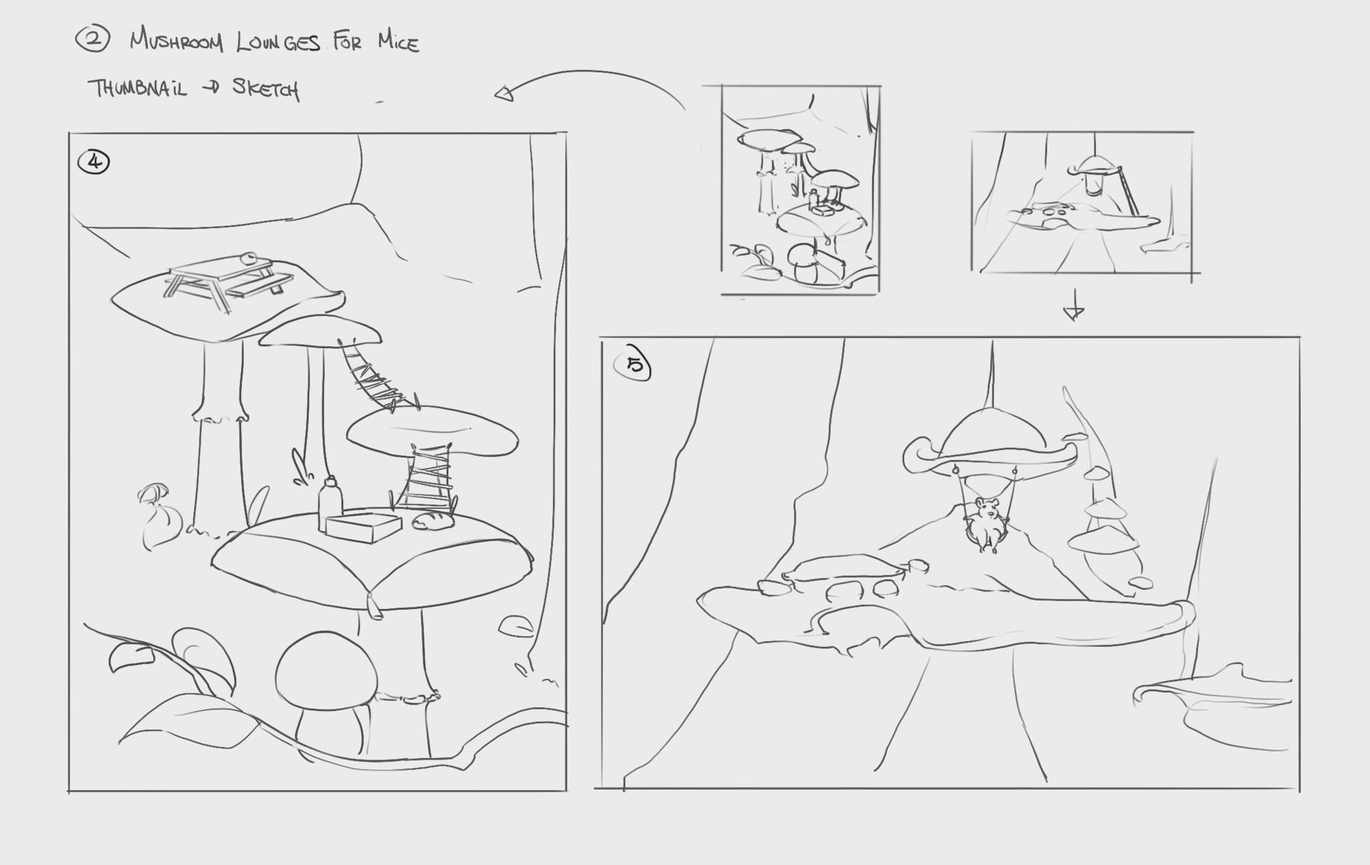 Sketch iterations of the mushroom lounge 2