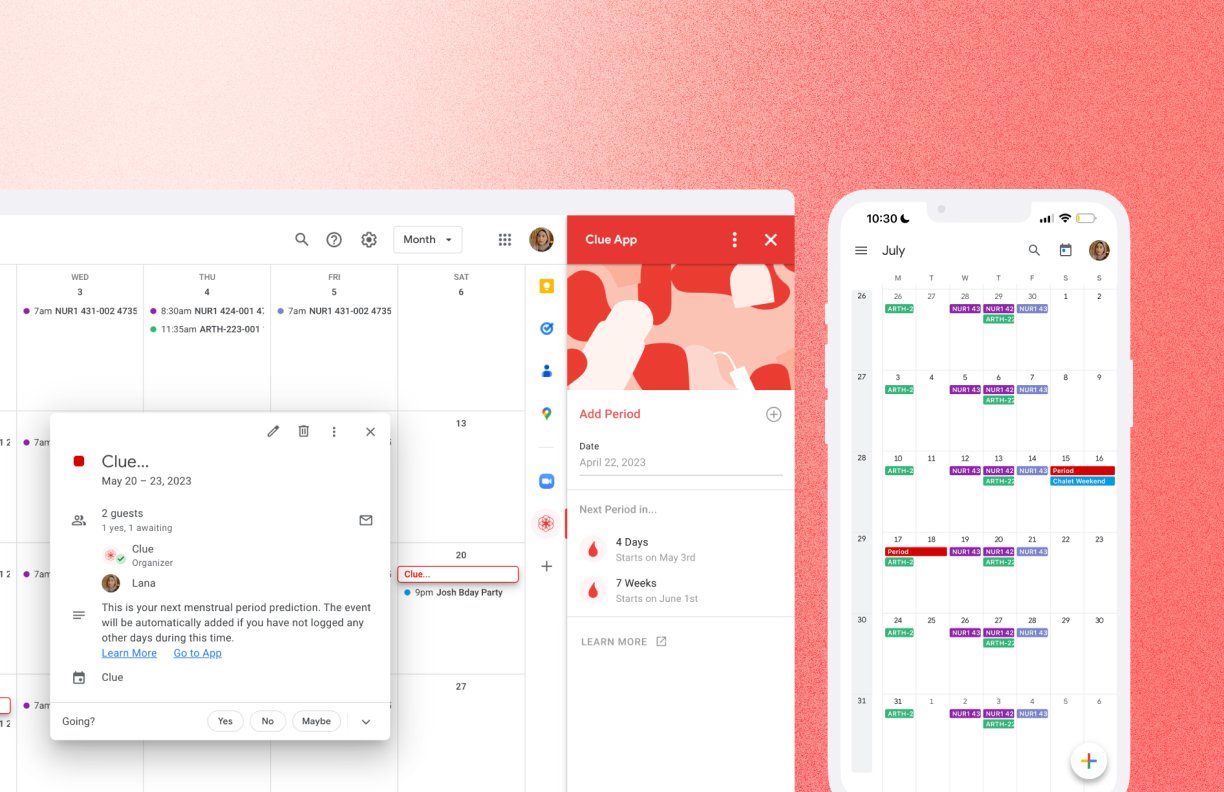Clue Events on Google Calendar