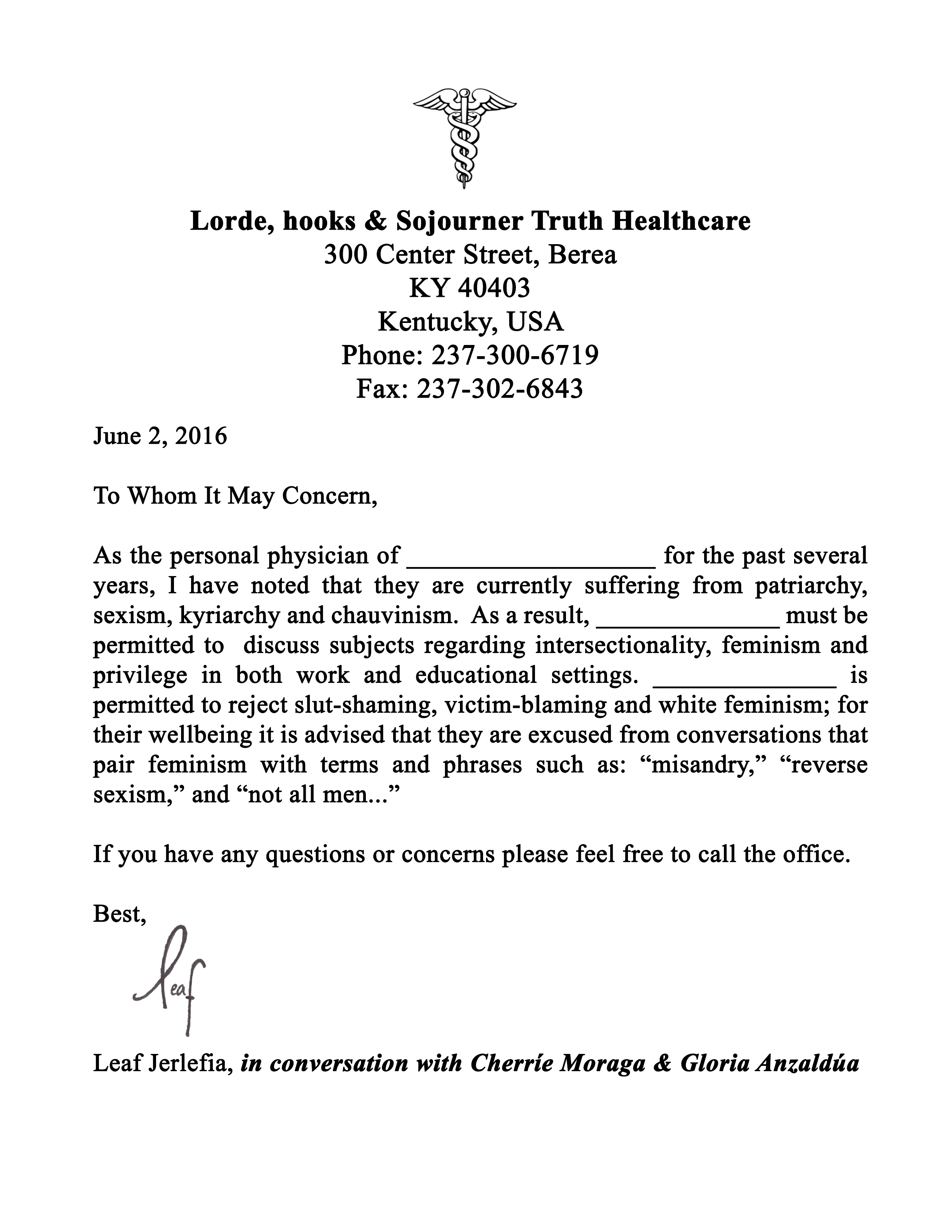 Doctor's Notes Against Intolerance