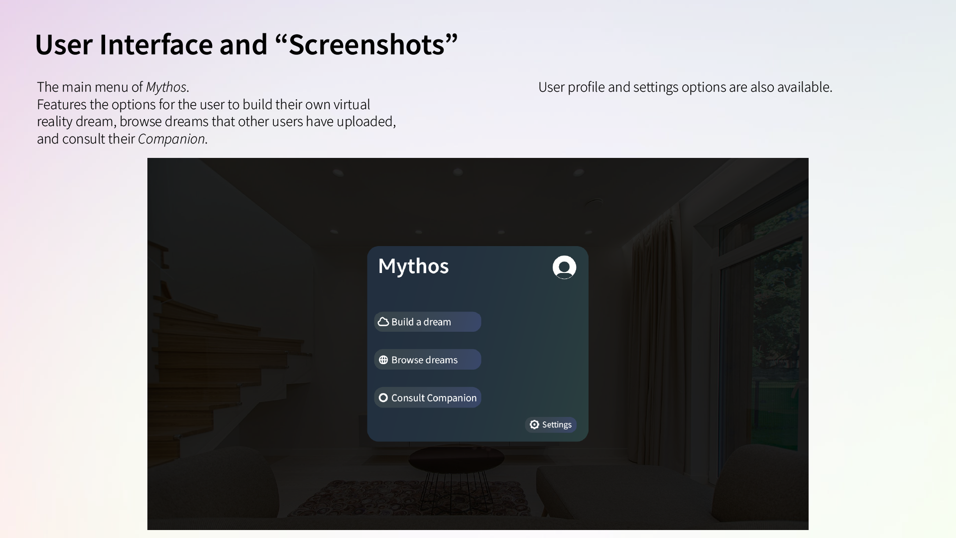 Mythos main menu.