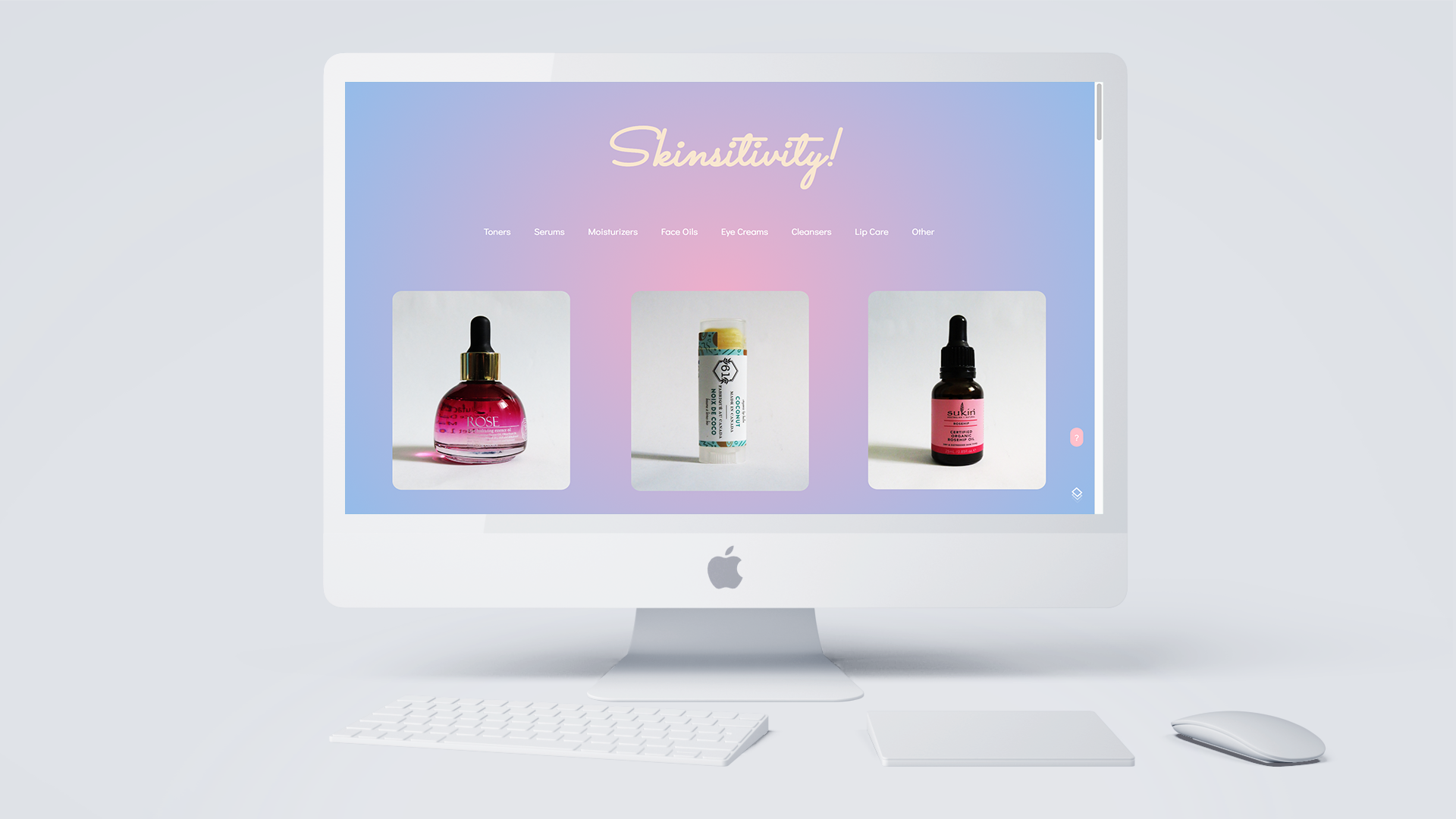 The Skinsitivity homepage includes a navigation bar so that there is a better ease of use for visitors who are searching for specific products.
