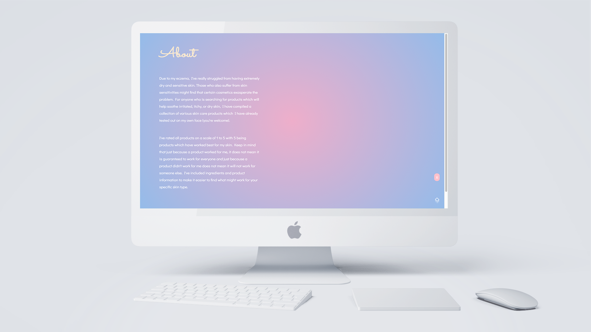 Clicking on the question mark button will take visitors to the About page, where they can learn more about Skinsitivity.