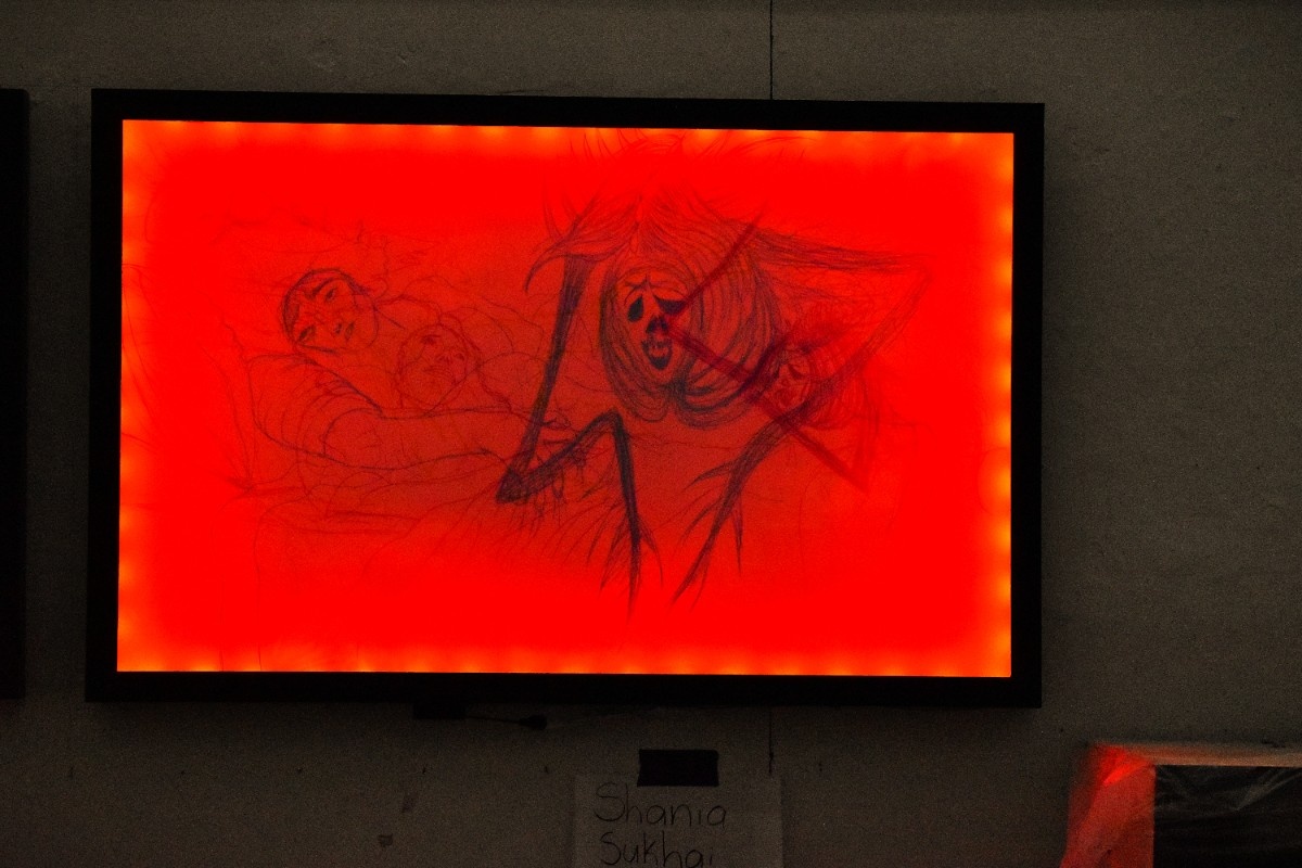 Loss of Self - Light Reactive Piece (Red LED, Cyan Pencil Crayon)