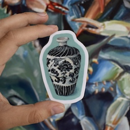 Peony Scroll Vase Sticker